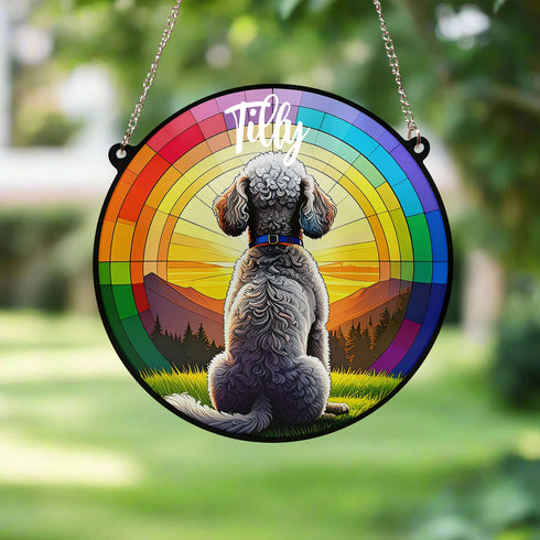 Bedlington Terrier Rainbow Bridge Personalised Stained Glass Effect Suncatcher